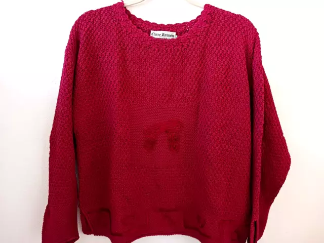 Claire Kennedy Connemara Collection Hand Knit Dark Red Cotton Sweater 44" Moss K