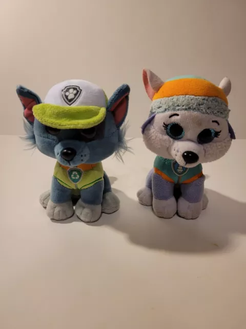 TY Beanie Boos 6" Paw Patrol EVEREST And Rocky Husky Dog Plush Stuffed Anima