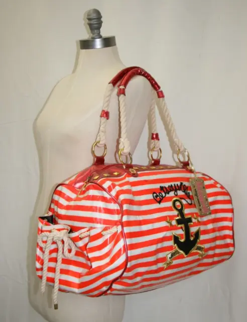 Betseyville by Betsey Johnson Travel Duffel Bag Striped Anchor Ahoy Rope Studded