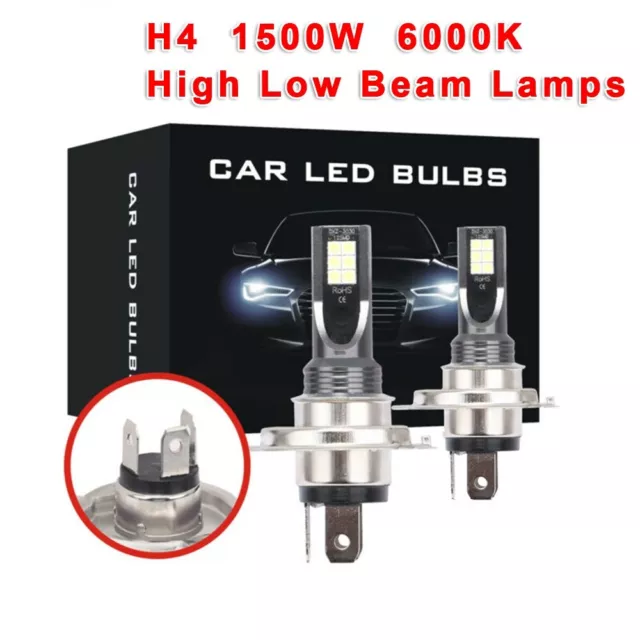 2pcs H4 LED Voiture Phare 6000K Lampe 1500W Haut Bas Faisceau Imperm��able Phare