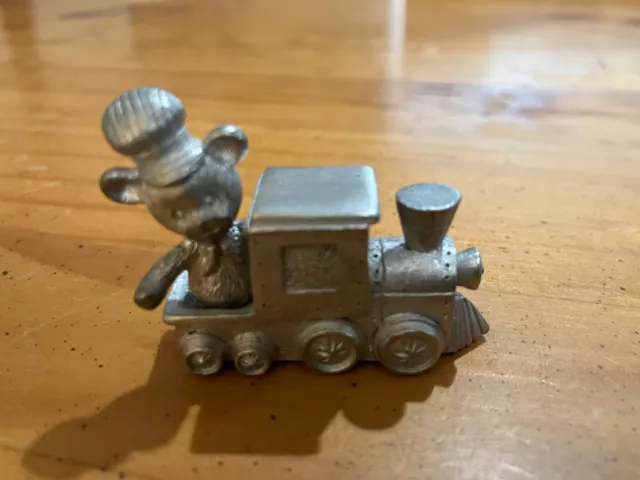 Vintage 1986 Spoontiques Pewter Bear On Locomotive Train Miniature Figurine