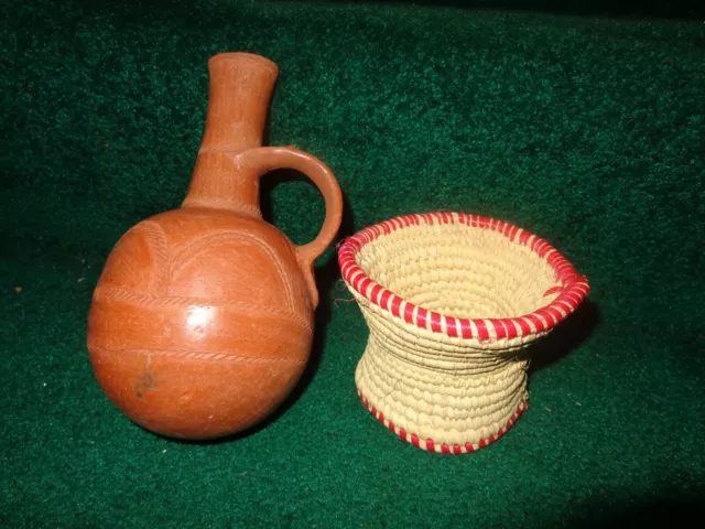 8 Inch Vintage Hand Made Jebena Coffee Pot & Woven Holder Eritrea E. Africa #540