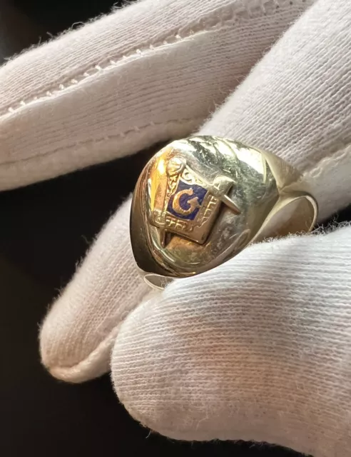 14K  Yellow Gold Masonic Free Masons Signet Ring SZ-7.75  4.3-gr   Vintage