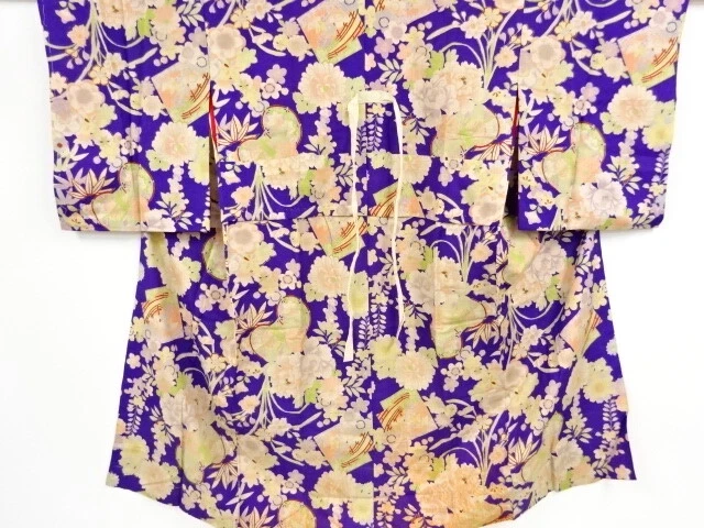 40385# Japanese Kimono / Antique Juban / Embroidery / Flower & Drum