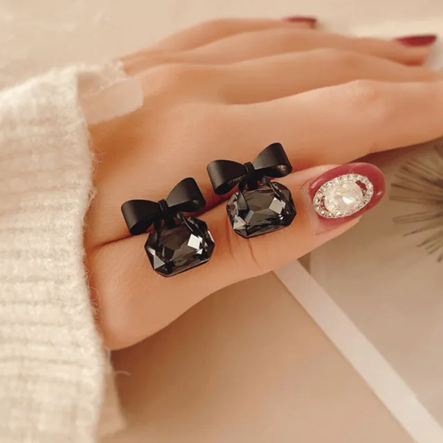 Jewelry Fashion Black Color Bowknot Cube Crystal Earring Square Bow Earrings YT