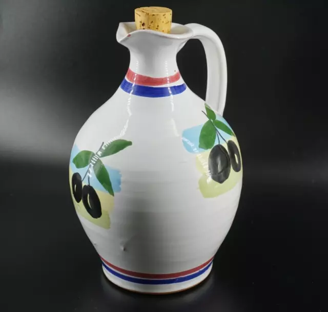 Italian Pottery Hand Painted Olives on Olive Oil Decanter with Cork Stopper 3