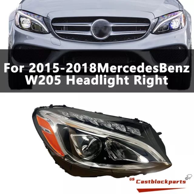 Passenger Side For 2015-2018 Mercedes Benz W205 C300 C-Class LED Headlight RH