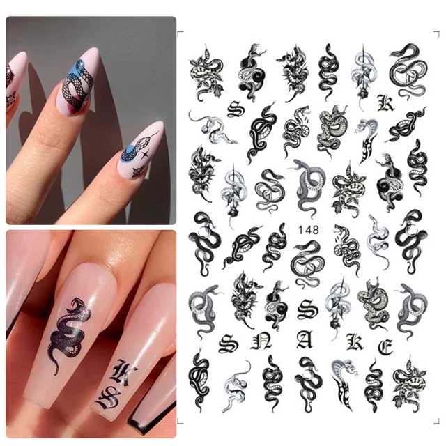 des ongles 3D noir Style gothique Dragon Snake Autocollants pour ongles