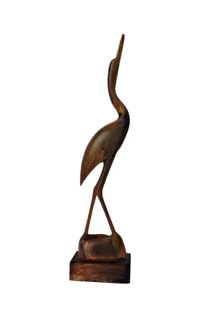 Vintage Teak Stork Horn Carved Crane Heron Egret Bird Decorative Collectibles
