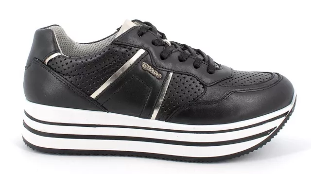 Igi & Co Chaussures pour Femmes Baskets en Cuir Noir Fond Platform
