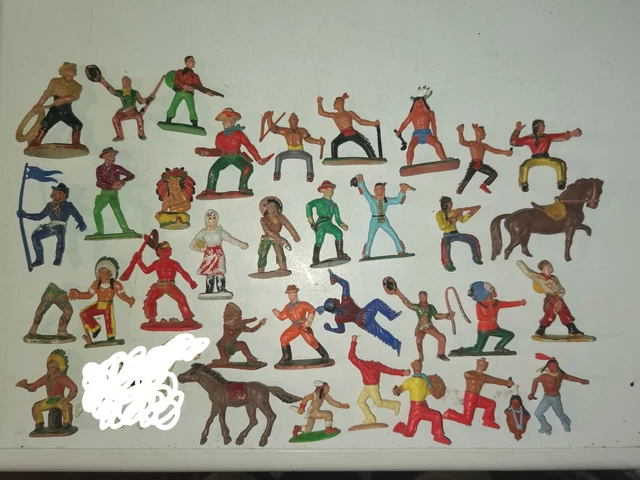 Lot De Figurines Starlux Western - Indiens Et Cowboys - Plastique Peint (Occasion)