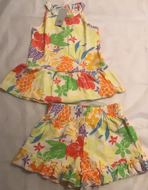 River Island Mini Girls Aged 2-3 Years Tropical Textured Shorts Outfit BNWT