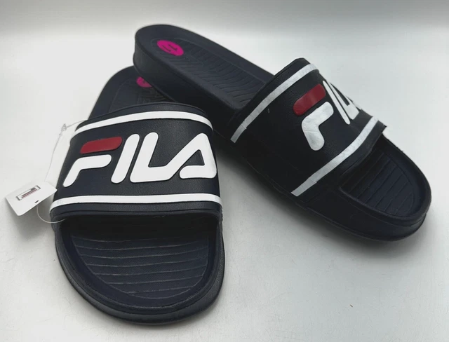 FILA Slide Mens 11 Sleek ST Navy Blue Red White Slippers Sandals Slides M-11