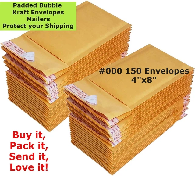 150 #000 4X8 Kraft Paper Bubble Padded Envelopes Mailers Shipping Case 4"X8"