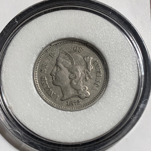 1872 Three Cent Nickel Morgan Mint Plaque Holder US Type Coin Good Condition