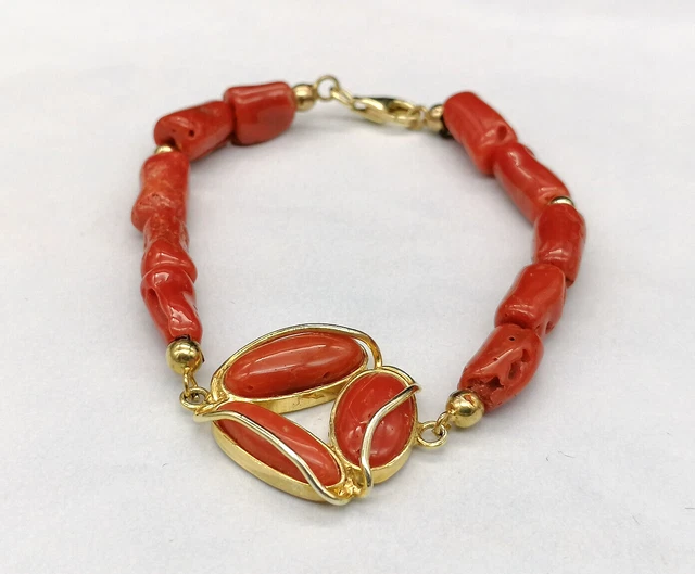 Artificiel Corail Bracelet 20.3cm Long Double Strand Plaqué