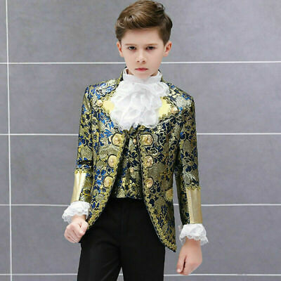 Kind Jungen 3 Teile Anzug Blazer Weste Hose Mittelalterliche Prinz Kostüm 3