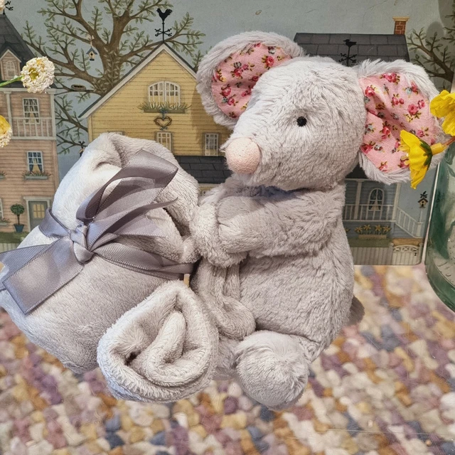 NEW JELLYCAT MOUSE Blossom Grey Mouse Soother, blanket blankie