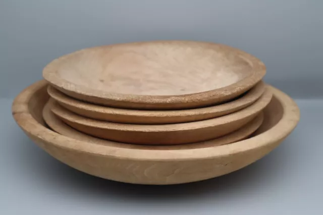 (5) VTG Munising Solid Wood Wooden Oval Round Bowl 7x6, 9x8 Farmhouse Primitive