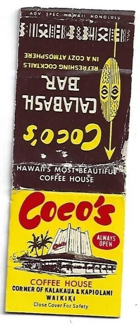 Tiki God Tropical Matchbook Coco's Calabash Bar Waikiki Honolulu, HI