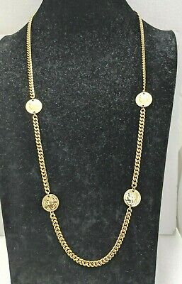 KD. "D'ORLAN‘ Gold Tone Chain with Faux Coins Necklace signed 38 cm