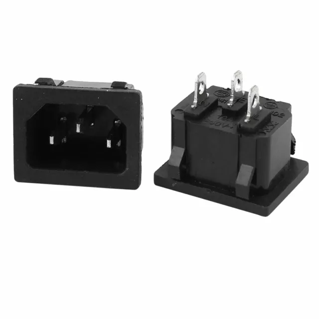 AC 250V 10A IEC320 C14 Mâle 3P Douille courant entrée en plastique noir 2 pcs