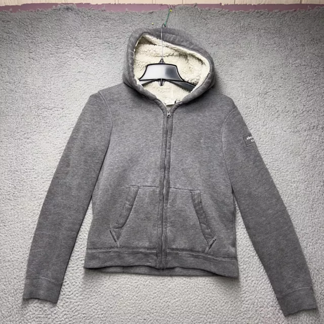 Abercrombie Kids Full Zip Hoodie Girls Large Gray Sherpa Lined Pockets Preppy