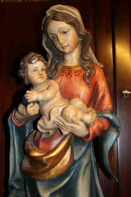 Vtg 28" Hand Carved Wood Our Lady Mary Madonna Jesus Christ Statue Figure German