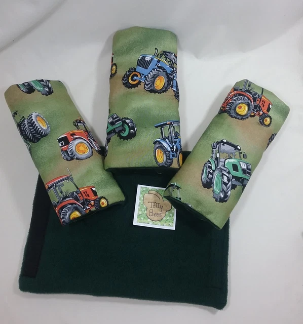 Handmade luggage suitcase handle wrap cosy seat belt cover green tractor fabric