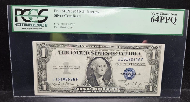 Fr.1613N Narrow $1 Silver Certificate 1935D No Motto-PCGS 64 PPQ Very Choice New