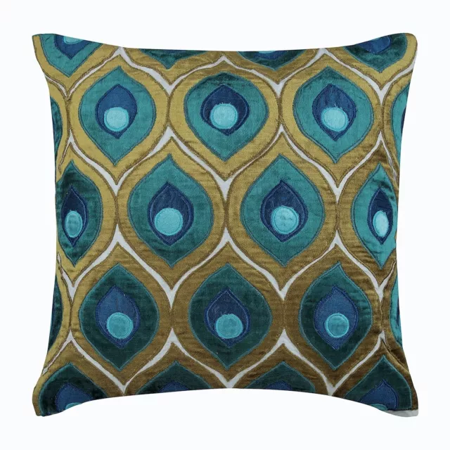 Square Sofa Pillow Case Green 16"x16", Couch Decor Velvet - Art Deco Peacock