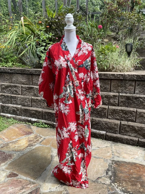 Sakurai Shoji Kimono Robe Made Japan Red Cotton Floral Open Front One Size