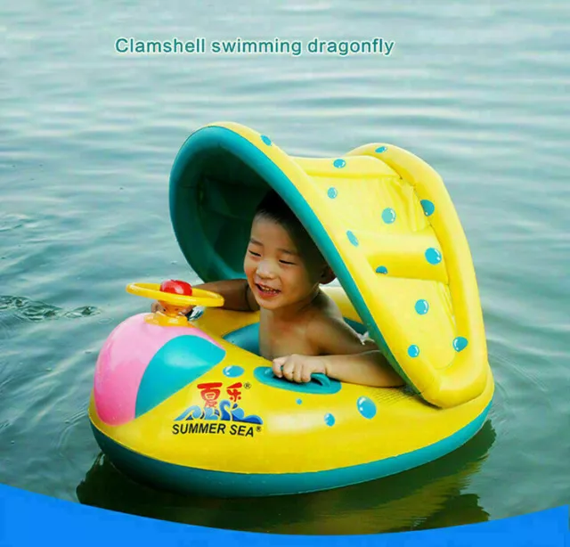 Aufblasbar Schwimmhilfe Schwimmring Sonnenschutz Babyboot Schwimmtrainer Ring