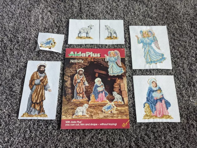 Zweigart Aida Plus Cross Stitch Pattern Nativity Scene & Finished Cross Stitch