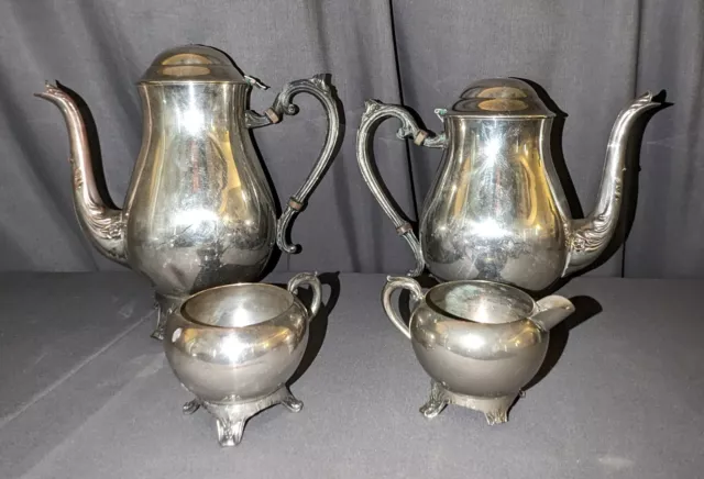 Vtg Old FB Rogers VICTORIA ROSE Silver Tea Coffee Pot Creamer Sugar Bowl READ!!!