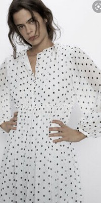 Zara SS20 Black And White Pleated Polka Dot Dress M Retail$50