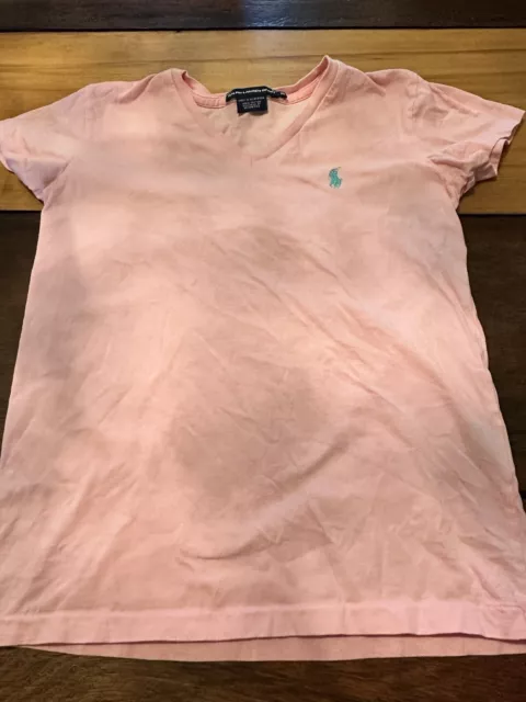Women's XS Pink Ralph Lauren Sport Short Sleeve V-Neck T-Shirt, Embroidered Logo