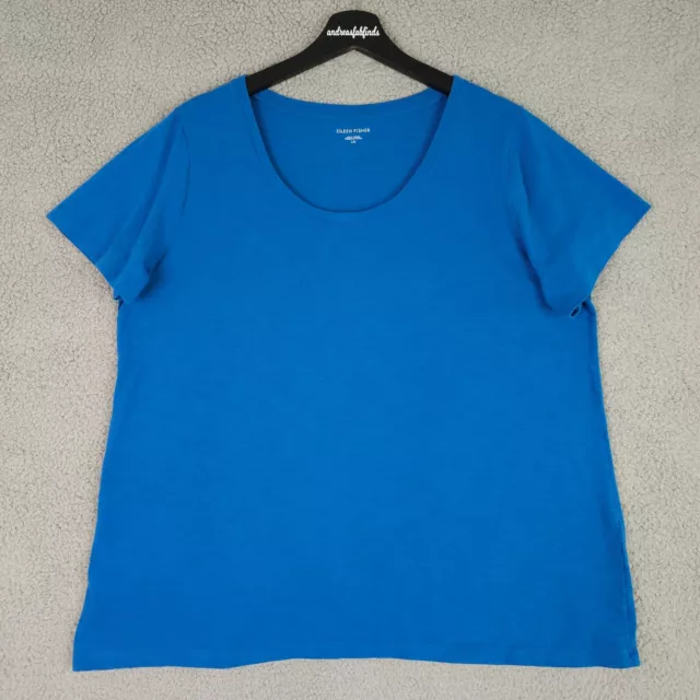 Eileen Fisher Shirt Womens Large Blue Slub Jersey Scoop Neck Short Sleeve Tee