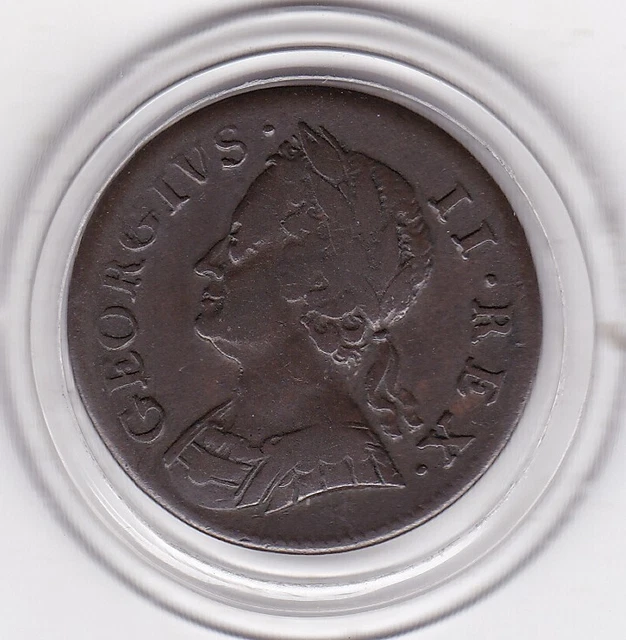 Sharp  1749  King   George  II  One  Farthing  (1/4d)   Copper  Coin