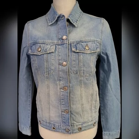 Mavi Jean Jacket Womens Sample Size Denim Trucker Silver Grommet Chic Accent