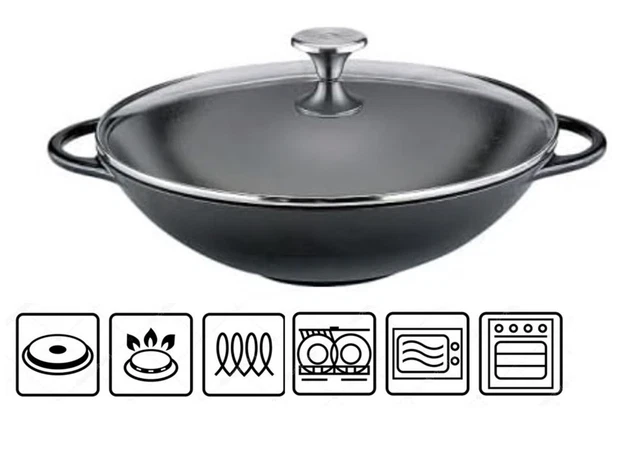 Wok In Ghisa STAUB 37cm - Con Coperchio Vetro E Griglia, Per Induzione - Foto 4
