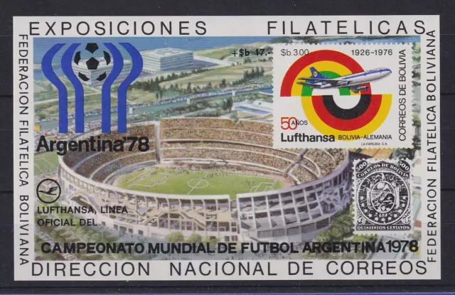Bolivien 1976 Blockausgabe 50 Jahre Lufthansa / Fussball-WM Mi.-Nr. Block 79 **