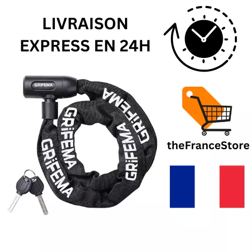 Chaîne Antivol Vélo 120 CM, Chaîne Cadenas Vélo pour Vélos, Motos, trotinette...