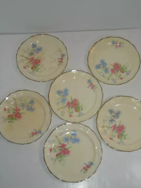 Set Of 6 Vintage Taylor Smith Taylor Tst Co Floral 6" Bread Plates