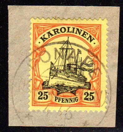 Karolinen 11, 25 Pf. auf schönem Briefstück m. Stpl. PONAPE.