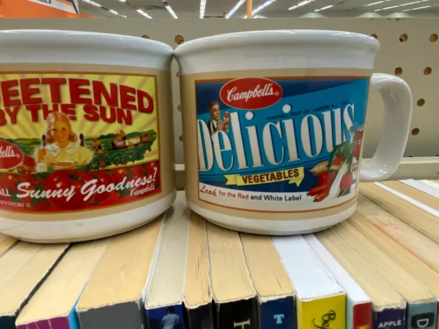 2 Campbell's Soup Cups Mugs Sunny Good, Tomato, Delicious Sweetened by the Sun c