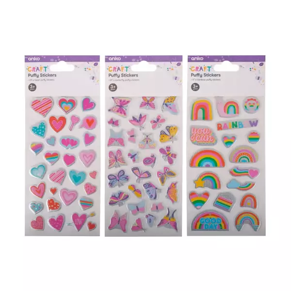 Puffy Stickers - Assorted - Each set sold separately - Rainbow Butterfly Hearts