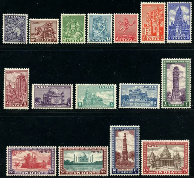 Indien India 1949 Baudenkmäler Archäologie Freimarken 191-206 MNH White Gum