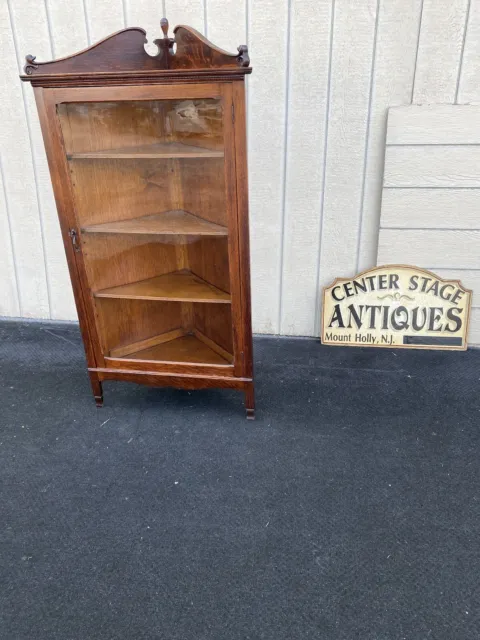 64858 Antique Victorian Oak Corner China Cabinet Curio