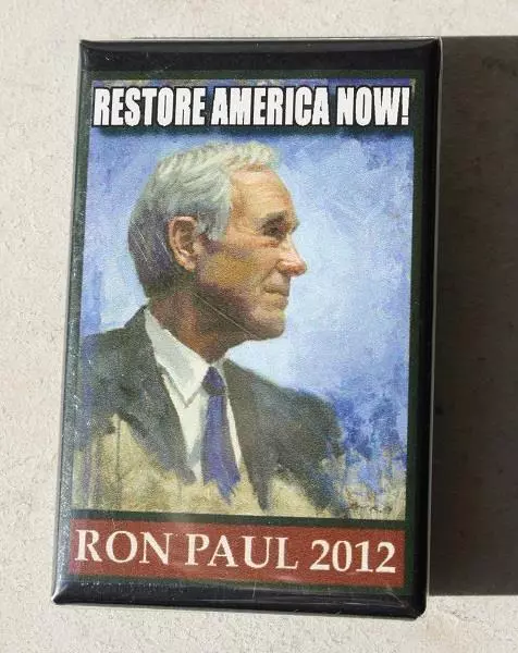 Ron Paul 2012 Restore America Now Rectangular Celluloid Pinback Button ---